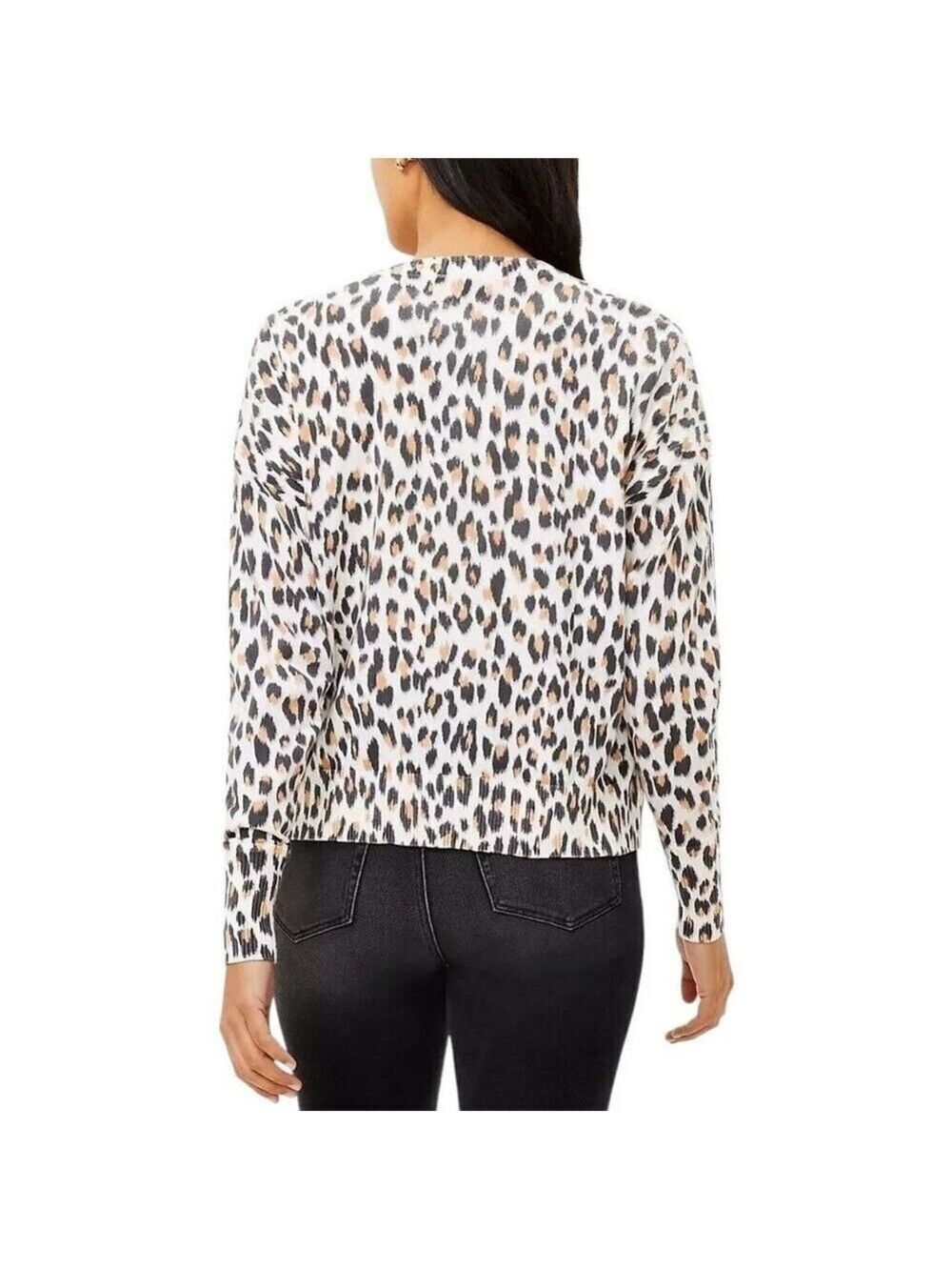 LOFT Leopard Print V-Neck Cardigan Sweater Women Color Cream/Gray Size Small - Picture 2 of 9